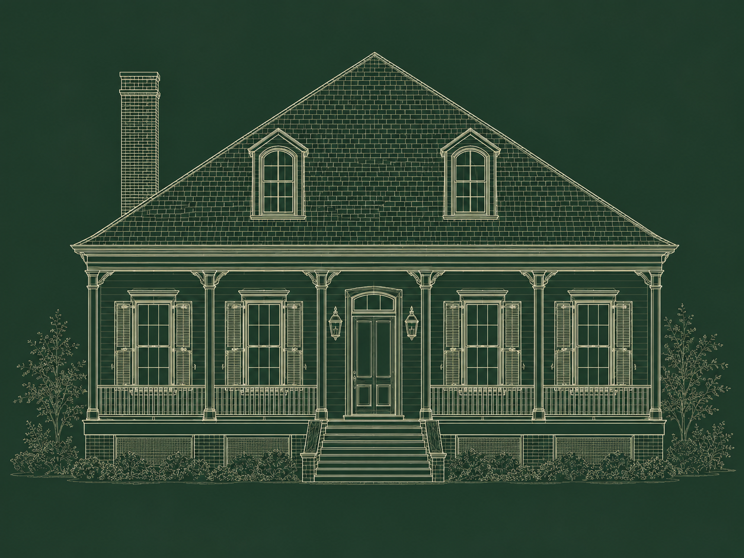 Architectural blueprint of an Acadian-style home